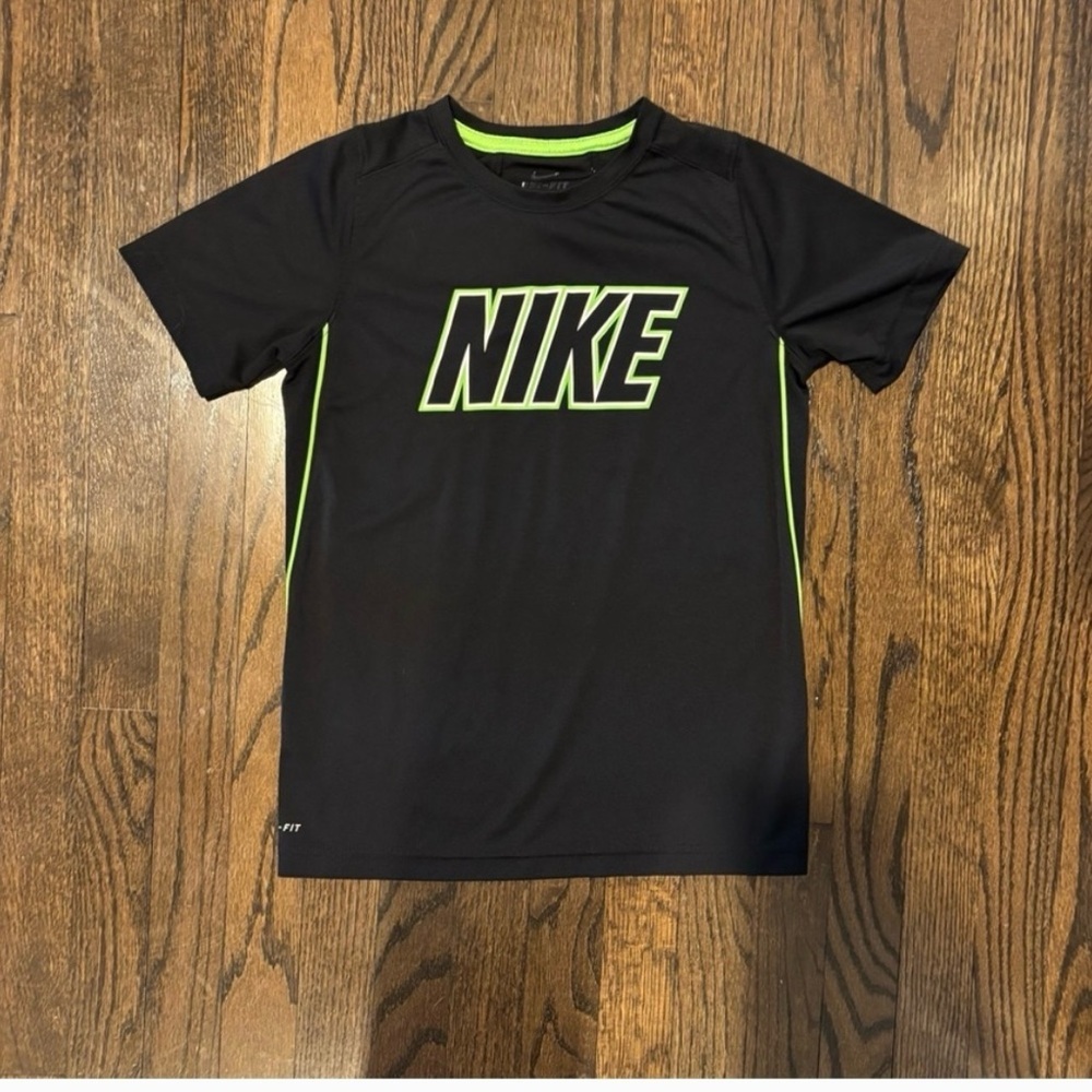 Nike Kids Black Tee with Neon Green Accents